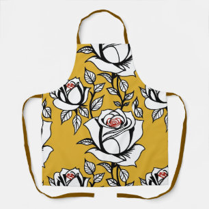 Stylized Hand Drawn Roses In Black And White Apron