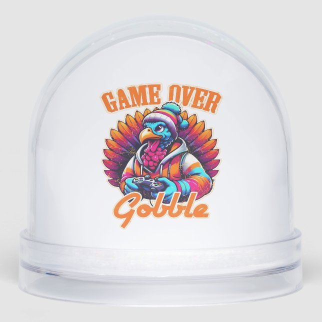 Stylized Hoodie Turkey Gamer with Distressed Orang Snowglobe (Front)