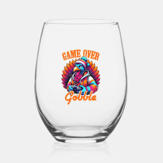 Stylized Hoodie Turkey Gamer with Distressed Orang Stemless Wine Glass