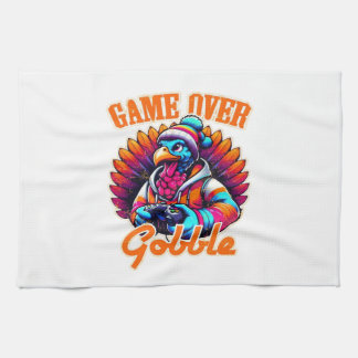 Stylized Hoodie Turkey Gamer with Distressed Orang Tea Towel