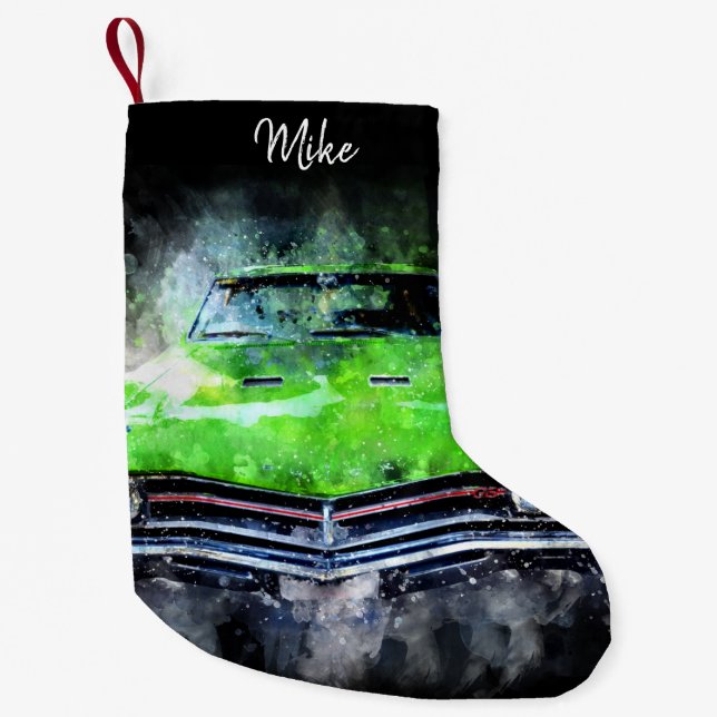 Stylized Hot Rod Grill Personalized Small Christmas Stocking (Front)