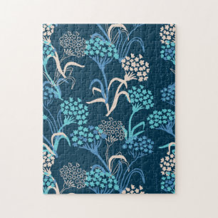 Stylized Hydrangea Floral Pattern - Elegant Blue Jigsaw Puzzle