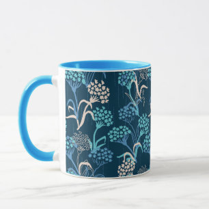 Stylized Hydrangea Floral Pattern - Elegant Blue Mug