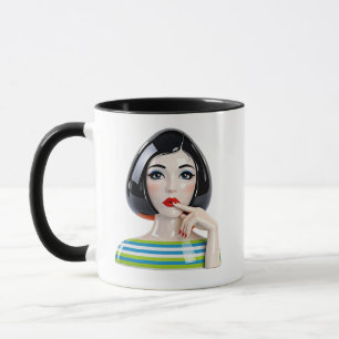 Stylized Illustrated Woman Portrait with Modern Gr Mug