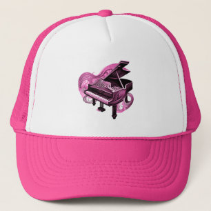 Stylized Line Art Pink Piano Trucker Hat
