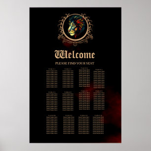 Stylized Lion Head Portrait in Mandala Frame Poster