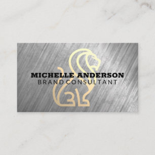 Stylized Lion Logo Metal Texture Background Business Card