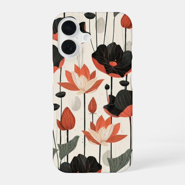 Stylized Lotus iPhone 16 Case (Back)