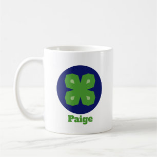 Stylized Lucky Clover in Dark Blue Circle Coffee Mug