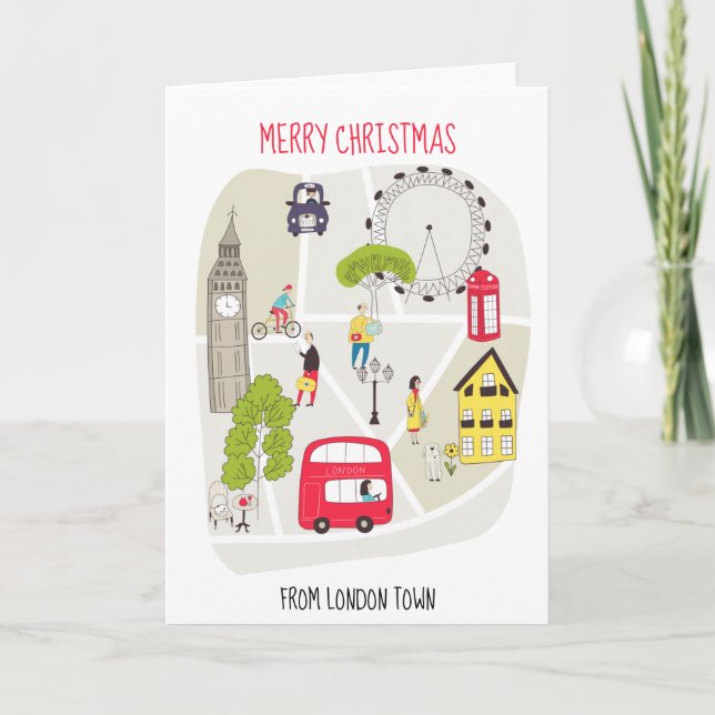 Stylized Map Merry Christmas from London Holiday Card (Front)