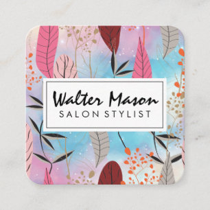 Stylized Natural Plant Pattern Square Business Card