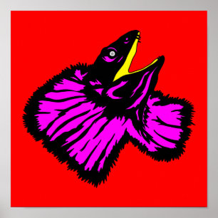 Stylized Neon Pink Frilled-neck Lizard Poster