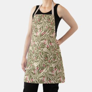 Stylized pink bell-shaped floral pattern apron