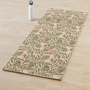Stylized pink bell-shaped floral pattern yoga mat