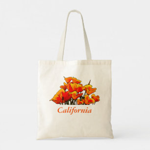 Stylized Poppy Art with "California" text Tote Bag