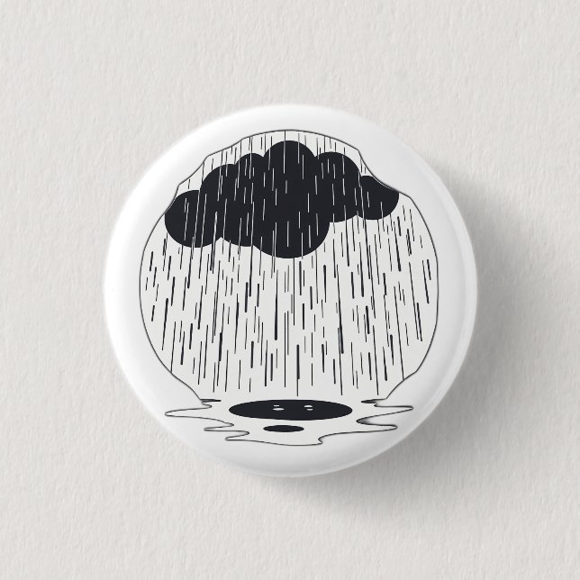 Stylized Rain Cloud with Falling Rain and Puddle 3 Cm Round Badge (Front)
