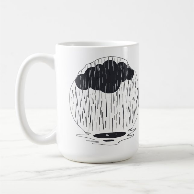 Stylized Rain Cloud with Falling Rain and Puddle Coffee Mug (Left)