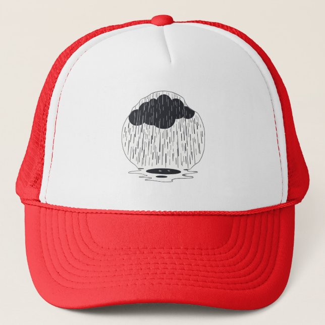 Stylized Rain Cloud with Falling Rain and Puddle Trucker Hat (Front)