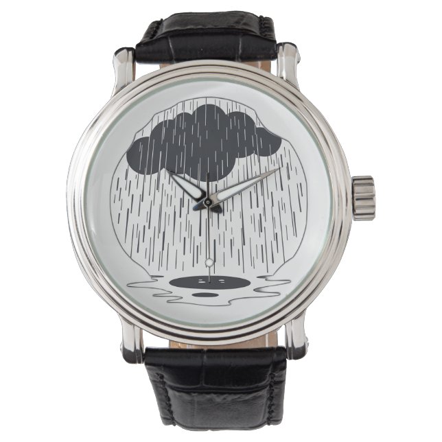 Stylized Rain Cloud with Falling Rain and Puddle Watch (Front)