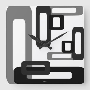 Stylized Rectangles Grey/Black Square Wall Clock