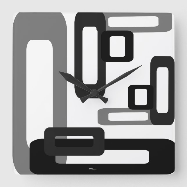 Stylized Rectangles Grey/Black Square Wall Clock (Front)