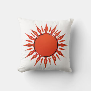 Stylized Red Sun with Sharp Rays Cushion