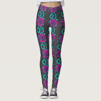 Stylized Roses In Bright Turquoise And Pink