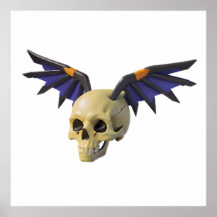 Stylized Skull with Angular Colorful Wings Poster