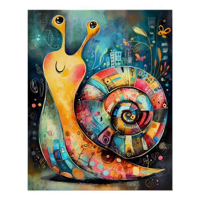 Stylized snail with colorful geometric spiral poster (Front)