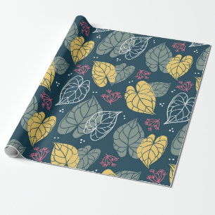 Stylized tropical leaves pattern, green & yellow wrapping paper
