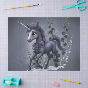 Stylized unicorn in floral splendor.  tissue paper