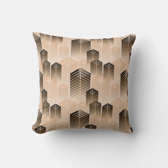 stylized urban landscape seamless pattern in sepia cushion (Front)