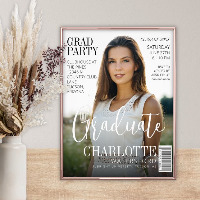 Styllish Magazine Cover Graduate Keepsake Photo (The graduate magazine cover for high school college graduation gift keepsake with photo and party)