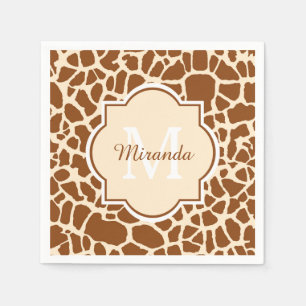 Stylsih Brown Giraffe Print Monogram and Name Napkin