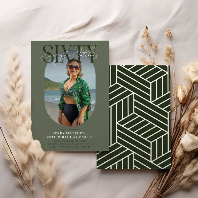 Stylsih Oval Photo & Signature 60th Birthday Invitation (Creator Uploaded)