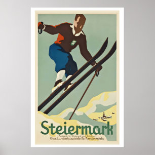 Styria Winter Sports in Austria Vintage Ski Poster
