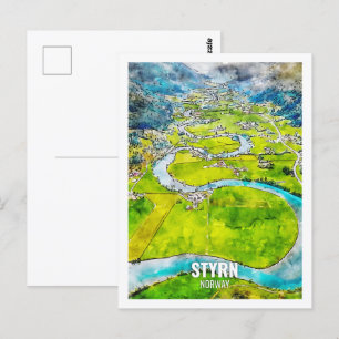 Styrn Norway Famous Travel Place Watercolor Postcard