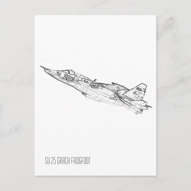 SU 25 Grach Soviet Frogfoot Plane Sketch  Postcard (Front)