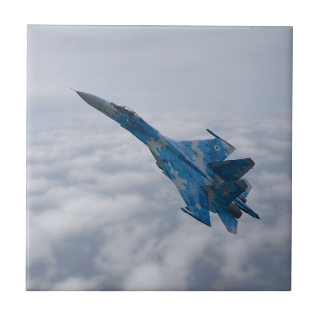 SU-27 Flanker Above The Clouds Ceramic Tile (Front)