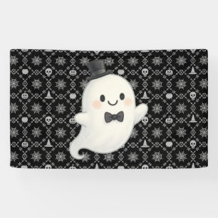 Suave cartoon ghost Halloween Banner
