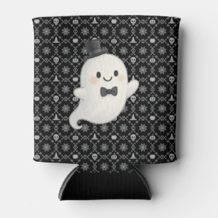 Suave cartoon ghost Halloween Can Cooler