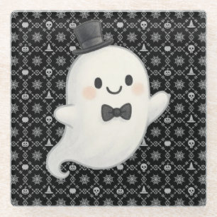 Suave cartoon ghost Halloween Glass Coaster