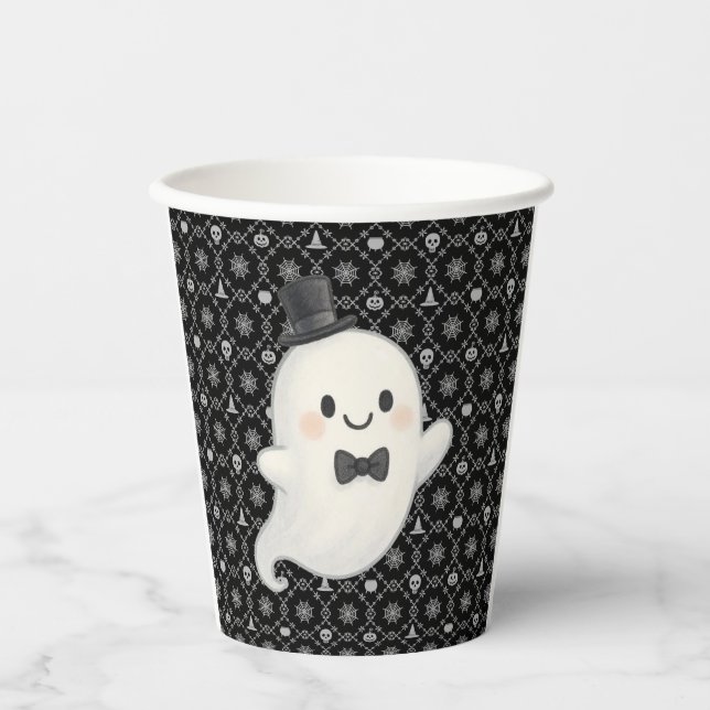 Suave cartoon ghost Halloween  Paper Cups (Front)