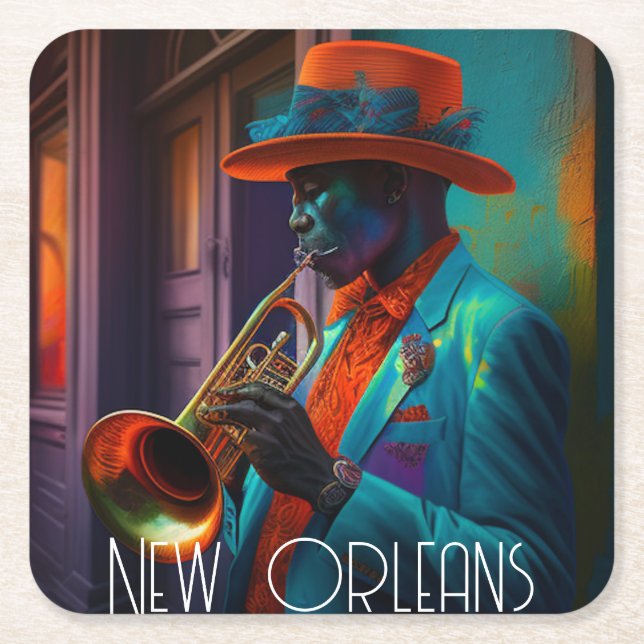 Suave New Orleans Jazz Trumpet Player  In NOLA    Square Paper Coaster (Front)