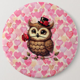 suave Owl with colourful hearts Valentine's Day  6 Cm Round Badge