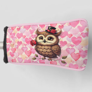 suave Owl with colourful hearts Valentine's Day Golf Head Cover
