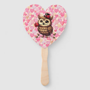 suave Owl with colourful hearts Valentine's Day  Hand Fan