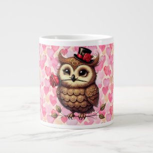 suave Owl with colourful hearts Valentine's Day Large Coffee Mug