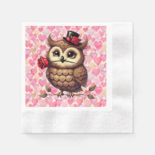suave Owl with colourful hearts Valentine's Day Napkin