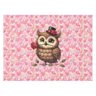 suave Owl with colourful hearts Valentine's Day Tablecloth